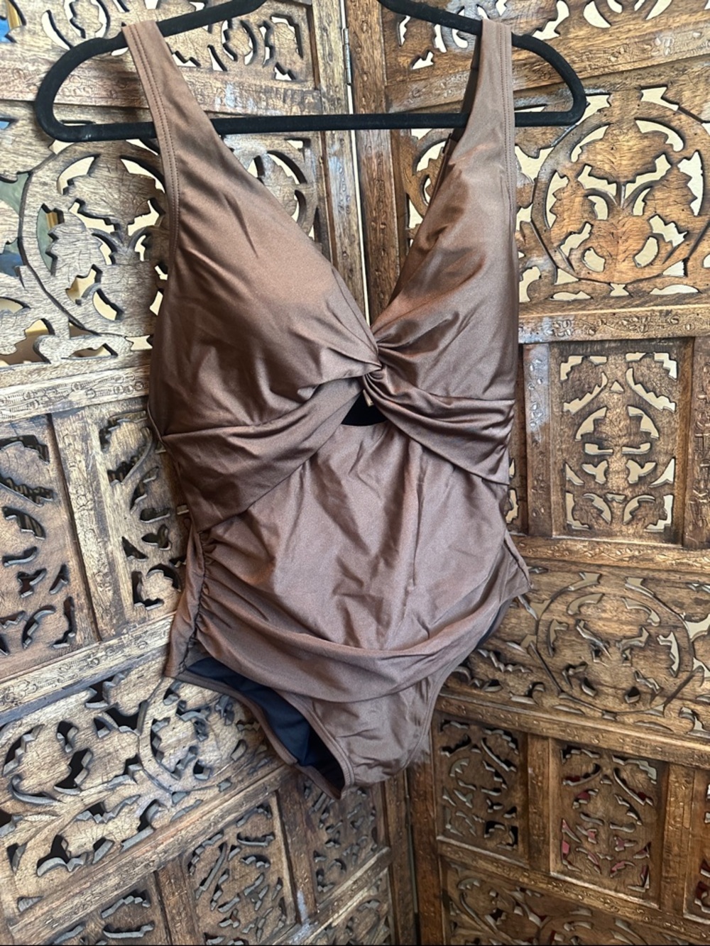 DKNY Shimmery Brown Swim One-Piece size L